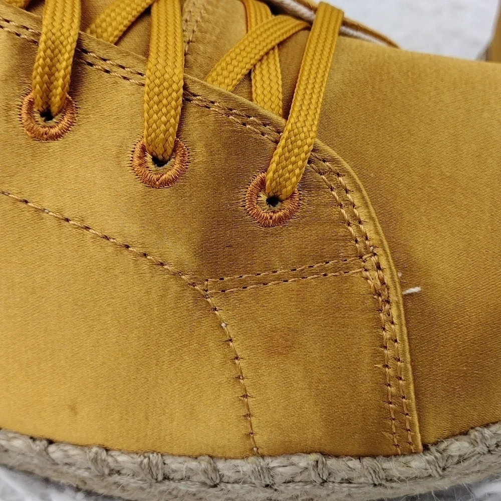 TOMS Yellow Gold Satin Upper Round Toe Lace Up Low Top Espradrille Sneaker Shoe